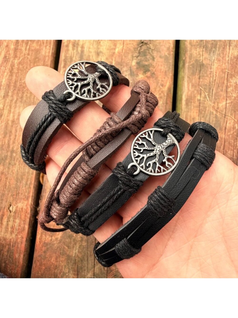 Tree of Life Leather Wrap Bracelets Adjustable Black Brown Boho Unisex Jewelry L